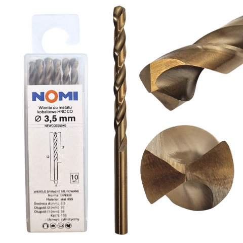 Wiertło do metalu kobaltowe HRC CO 3,5mm NOMI