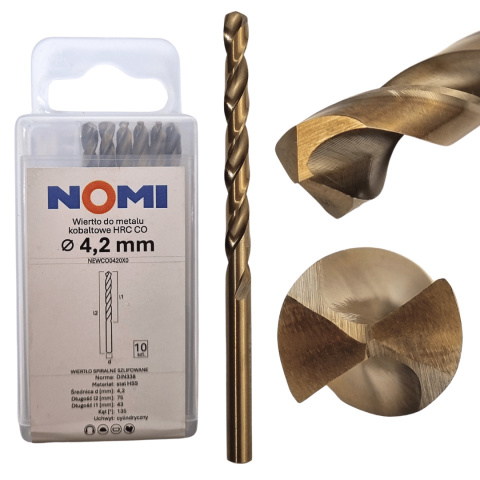 Wiertło do metalu kobaltowe HRC CO 4,2mm NOMI Wiertło do metalu kobaltowe HRC CO 4,2mm NOMI