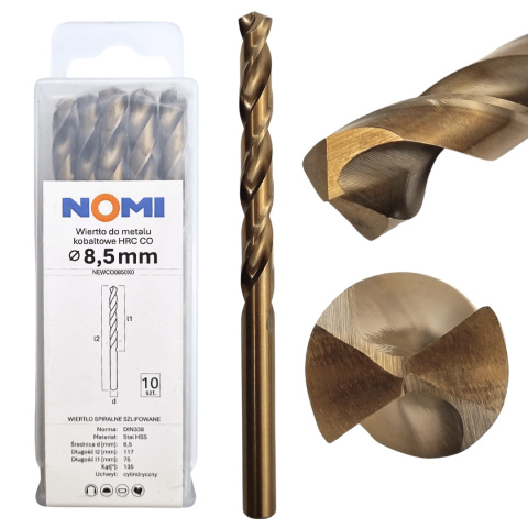 Wiertło do metalu kobaltowe HRC CO 8,5mm NOMI Wiertło do metalu kobaltowe HRC CO 8,5mm NOMI