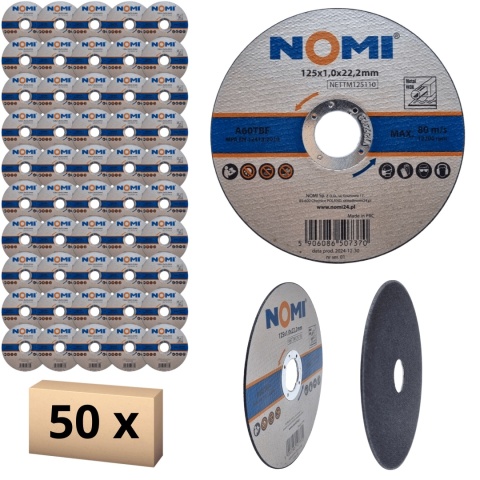 Tarcza do cięcia metalu 125 x 1,0 mm do stali nierdzewnej Inox NOMI 50 szt.
