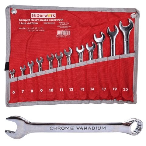 Komplet kluczy płasko-oczkowych SUPERWORK 12szt. 6-22mm