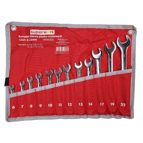 Komplet kluczy płasko-oczkowych SUPERWORK 12szt. 6-22mm