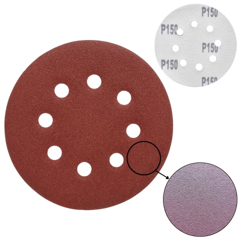 Krążek ścierny 125mm na rzep z 8 otworami 20szt. P150 Krążek ścierny 125mm na rzep z 8 otworami 20szt. P150