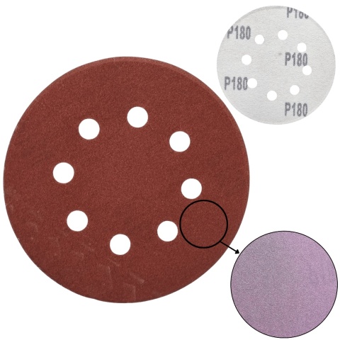 Krążek ścierny 125mm na rzep z 8 otworami 20szt. P180 Krążek ścierny 125mm na rzep z 8 otworami 20szt. P180