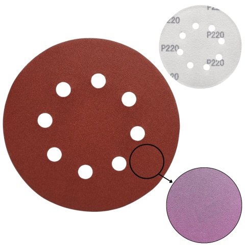 Krążek ścierny 125mm na rzep z 8 otworami 20szt. P220 Krążek ścierny 125mm na rzep z 8 otworami 20szt. P220