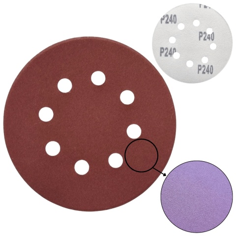 Krążek ścierny 125mm na rzep z 8 otworami 20szt. P240 Krążek ścierny 125mm na rzep z 8 otworami 20szt. P240