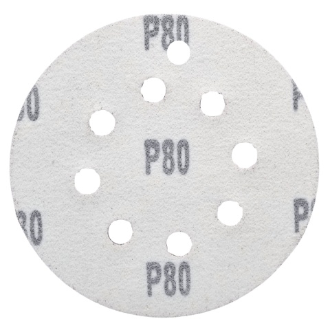 Krążek ścierny 125mm na rzep z 8 otworami 20szt. P80 Krążek ścierny 125mm na rzep z 8 otworami 20szt. P80