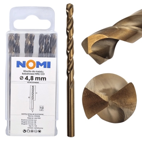Wiertło do metalu kobaltowe HRC CO 4,8mm NOMI Wiertło do metalu kobaltowe HRC CO 4,8mm NOMI