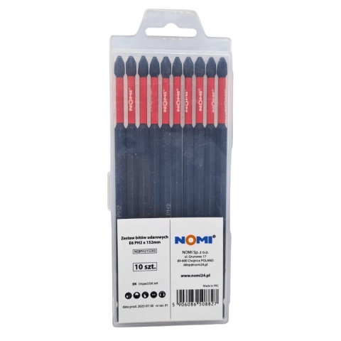 Zestaw 10 sztuk bitów udarowych E6 PH2 x 152mm NOMI