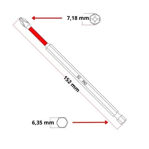 Zestaw 10 sztuk bitów udarowych E6 PH2 x 152mm NOMI