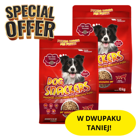 DWUPAK: DOG SNACKERS ADULT WOŁOWINA 10 kg x 2szt z dostawą GRATIS