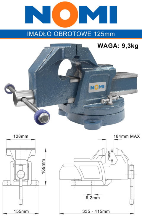 Imadło ślusarskie obrotowe 125mm z kowadłem NOMI
