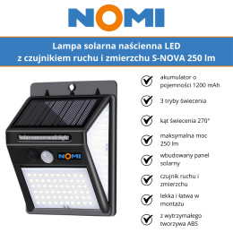 Lampa solarna naścienna LED S-NOVA 250 lm NOMI