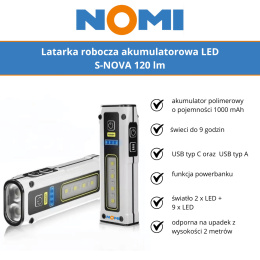 Latarka robocza akumulatorowa LED S-NOVA 120 lm NOMI