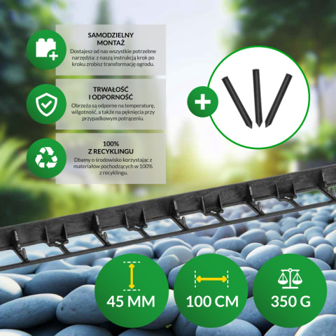 Zestaw: 40m obrzeży ogrodowych 45mm + 160szt gwoździ Zestaw: 40m obrzeży ogrodowych 45mm + 160szt gwoździ